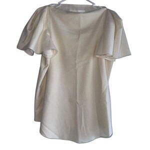 Audra Womens Wool Blend Silk Lined Balloon Sleeve Top Sz M Cream Designer